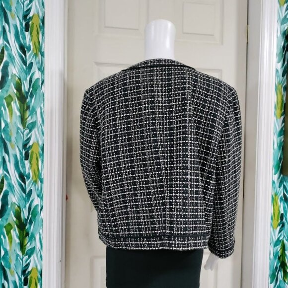 Ann Taylor Tweed Long Sleeve Open Office Work Preppy Blazer Jacket Black US 18 - Picture 4 of 14